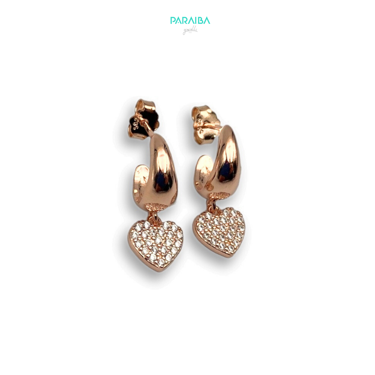 Zirconia heart domed earrings