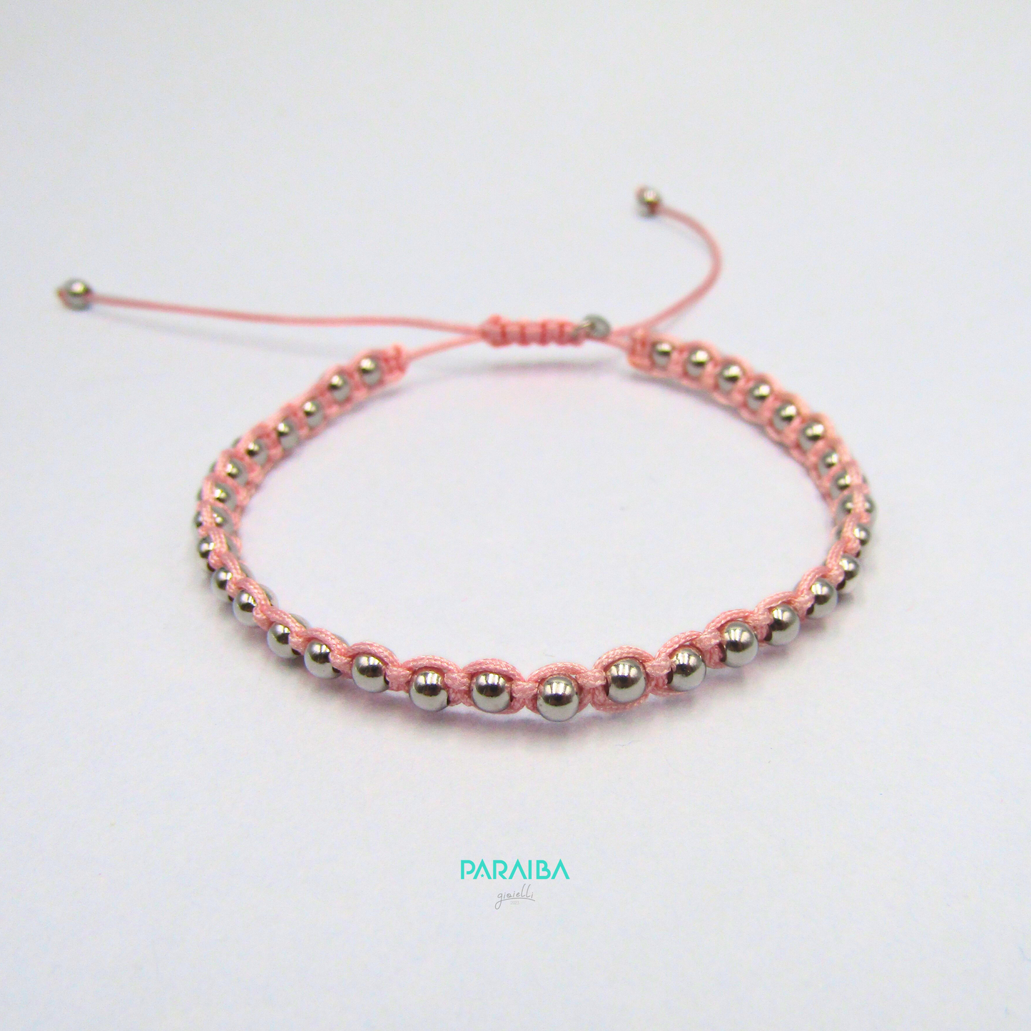Bracciale cordino annodato e palline argento