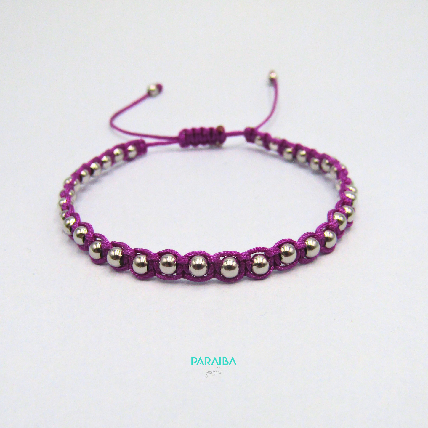 Bracciale cordino annodato e palline argento