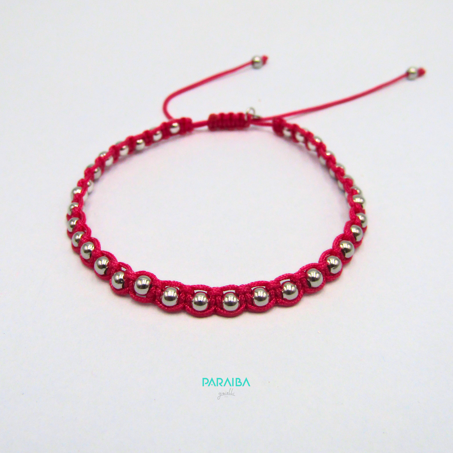 Bracciale cordino annodato e palline argento