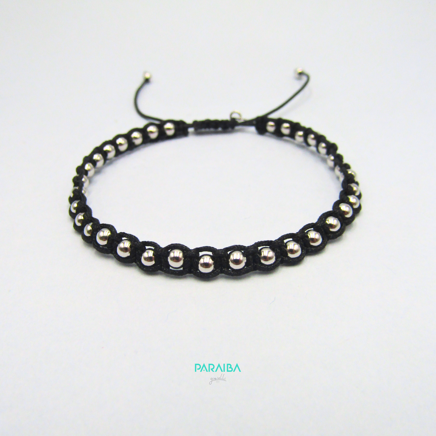 Bracciale cordino annodato e palline argento