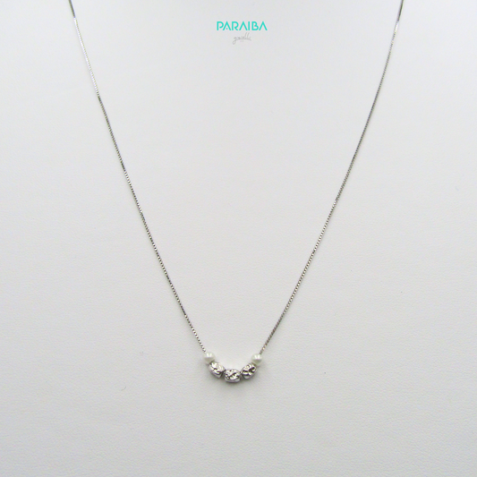 Collana 3 palline martellate e perle