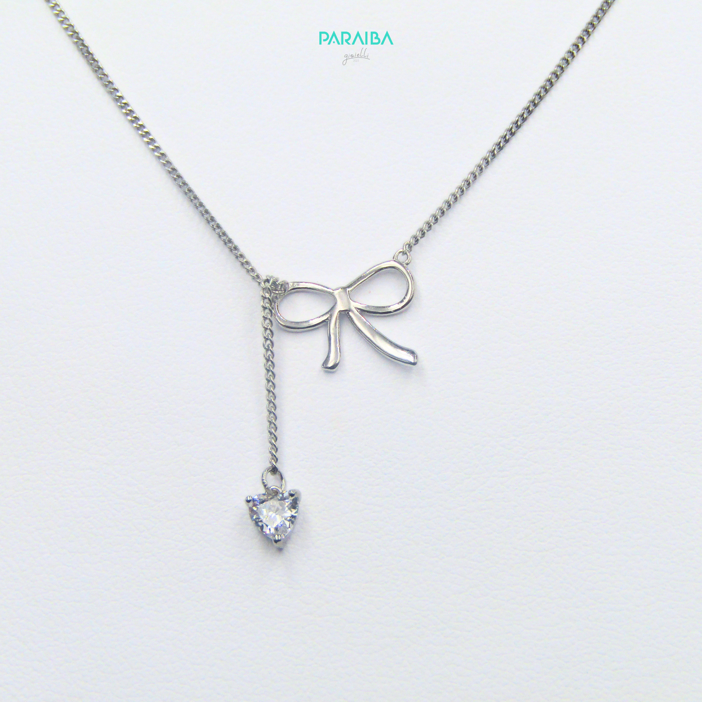 Collana fiocco e zircone a cuore