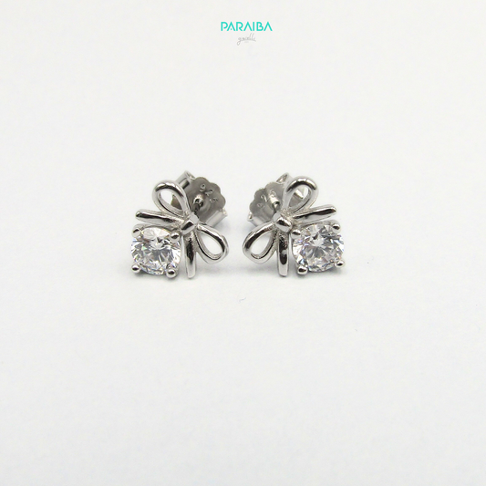 Bow and white stone earrings