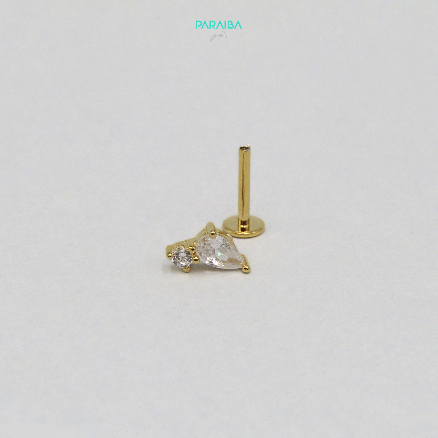 Orecchino piercing 2 pietre bianche