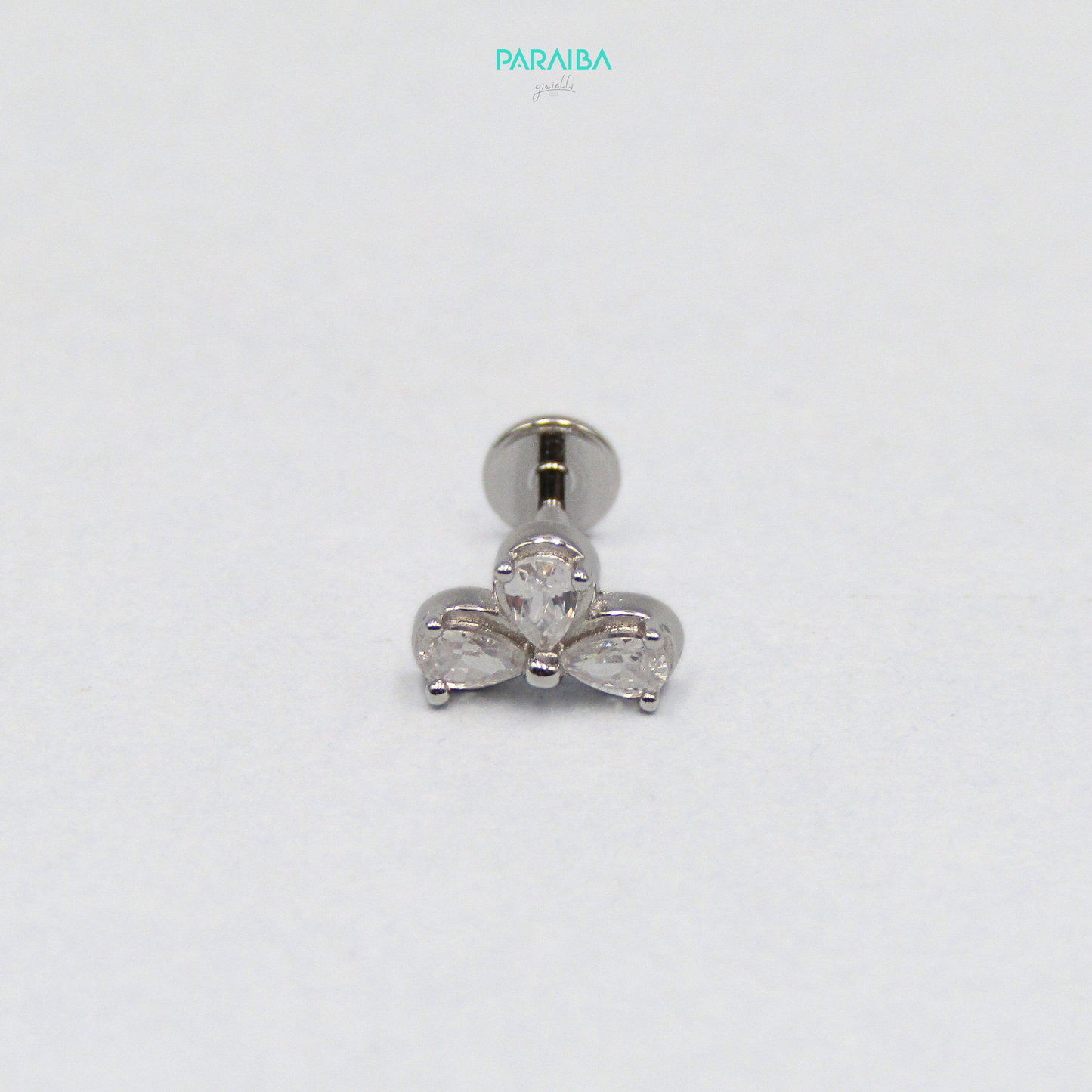 Orecchino piercing 3 zirconi goccia