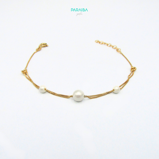 Bracciale 2 fili veneziana e 3 perle