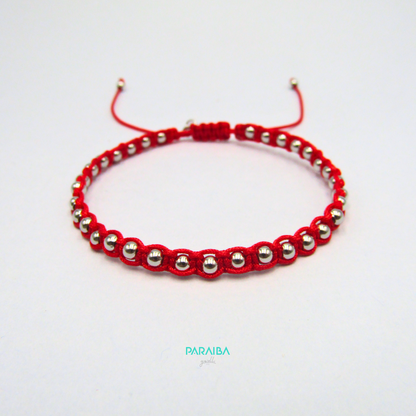 Bracciale cordino annodato e palline argento