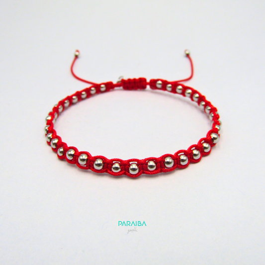 Bracciale cordino annodato e palline argento