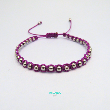 Bracciale cordino annodato e palline argento