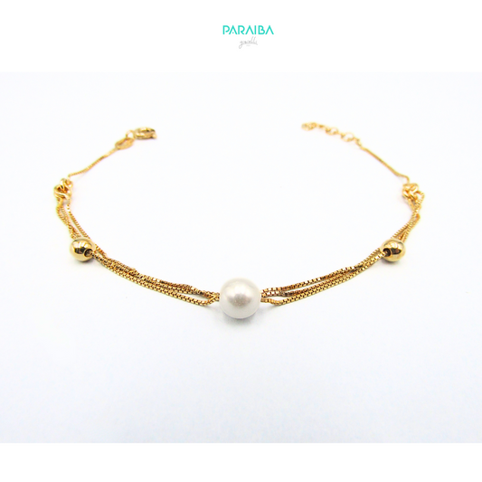 Bracciale 3 fili veneziana perla e palline lisce