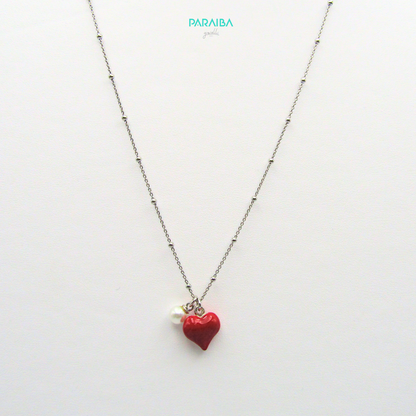 Enamel and pearl heart necklace