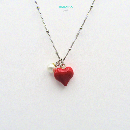 Enamel and pearl heart necklace