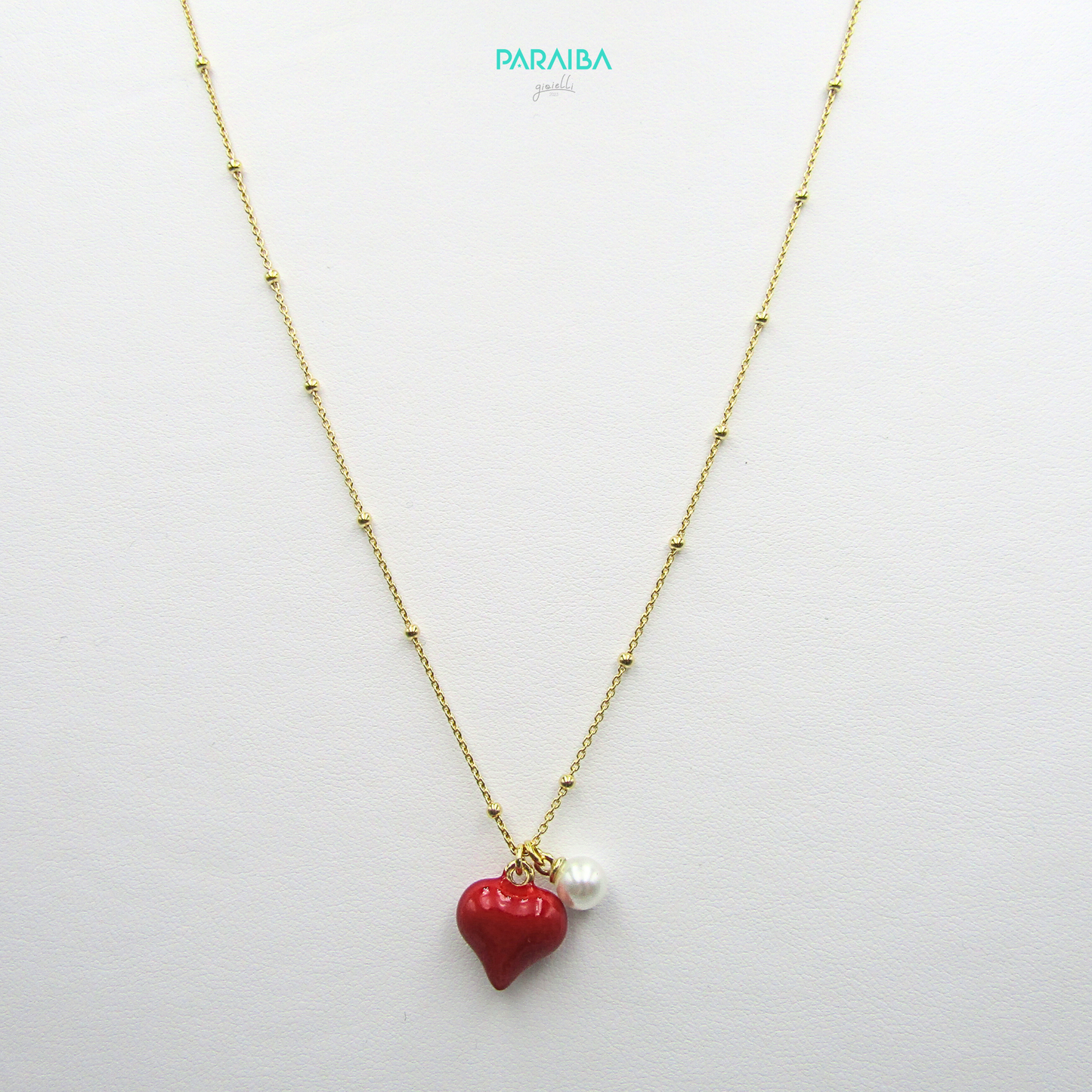 Enamel and pearl heart necklace