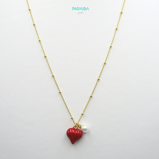 Collana cuore smalto e perla
