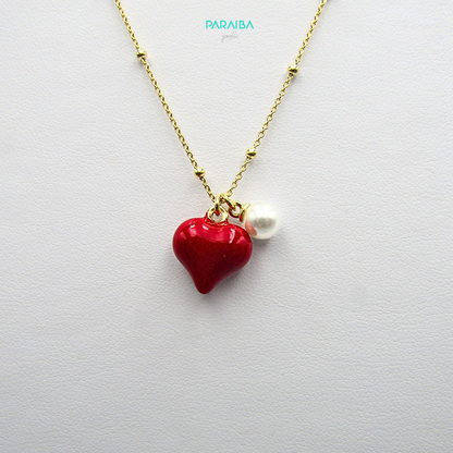 Enamel and pearl heart necklace