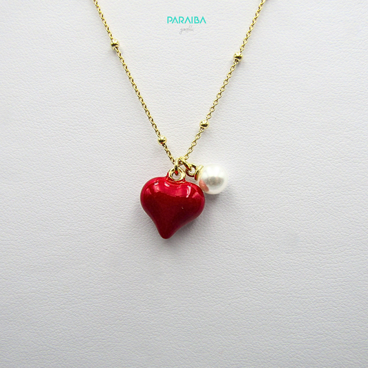 Collana cuore smalto e perla