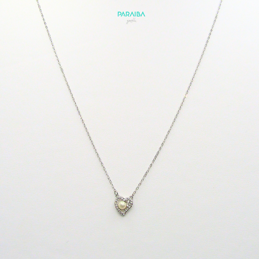 Collana cuoricino zirconato e perla
