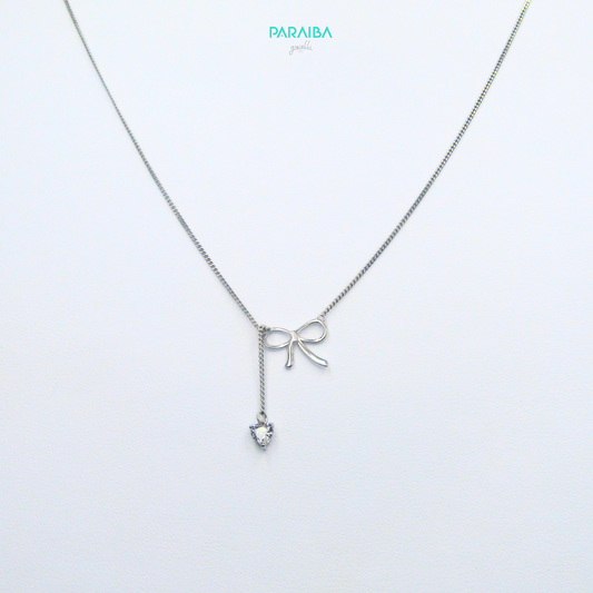 Collana fiocco e zircone a cuore