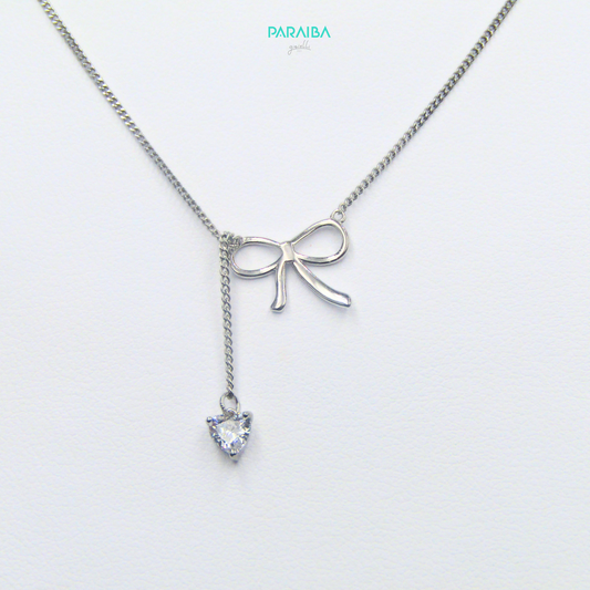 Collana fiocco e zircone a cuore