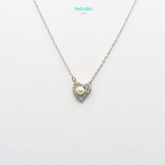 Collana cuoricino zirconato e perla