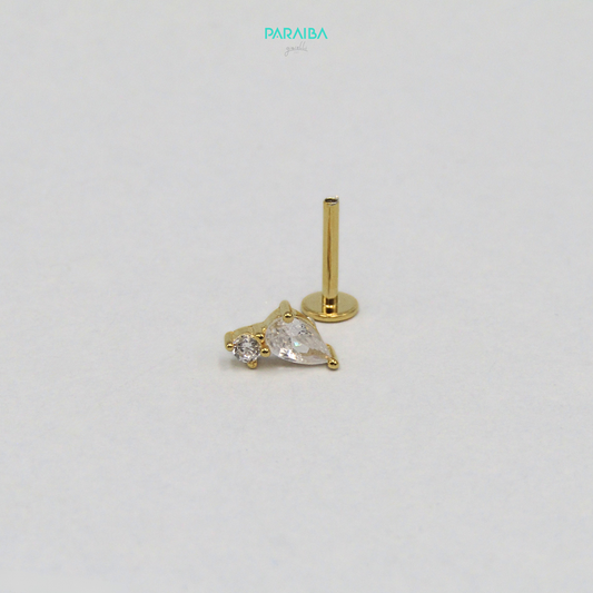 Orecchino piercing 2 pietre bianche