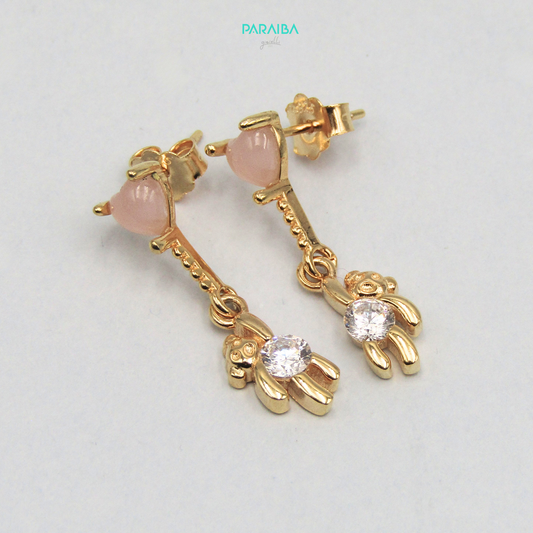 Orecchini teddy pendente cuore rosa