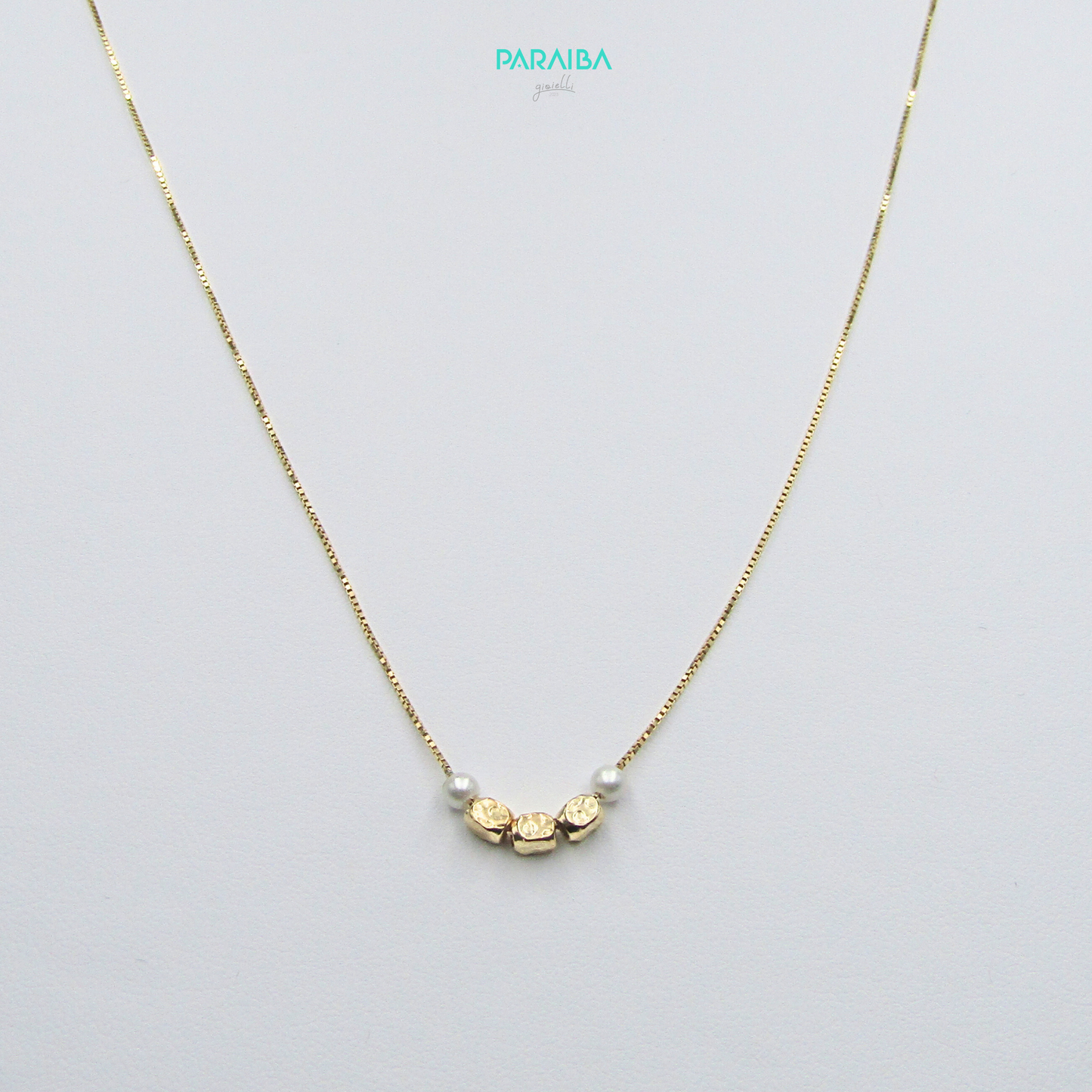 Collana 3 palline martellate e perle