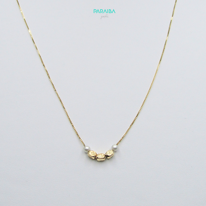 Collana 3 palline martellate e perle