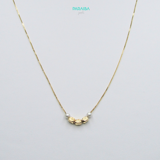 Collana 3 palline martellate e perle
